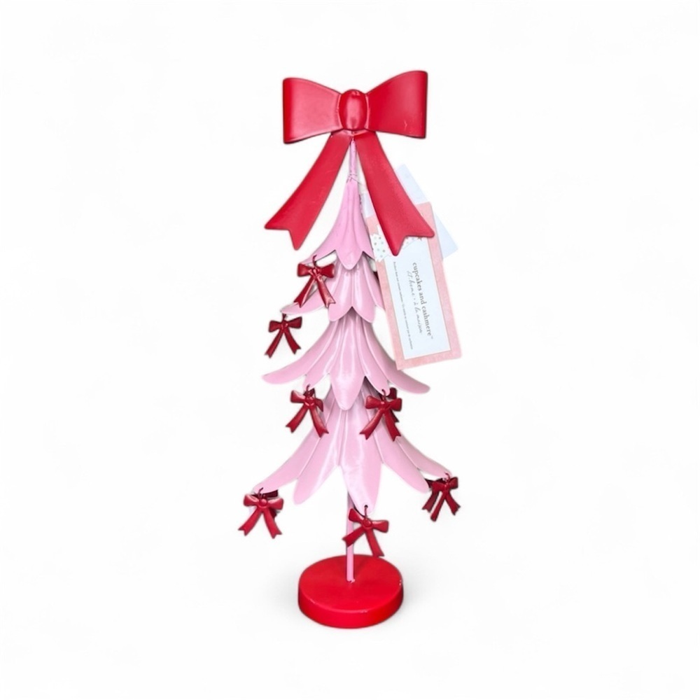 NEW Cupcakes and Cashmere 15” Metal Pink Christmas Tree with Red Bows